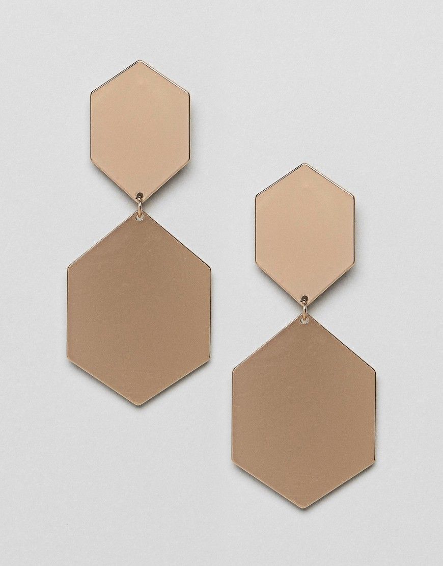 ASOS Hexagon Shape Drop Earrings - Gold | ASOS US