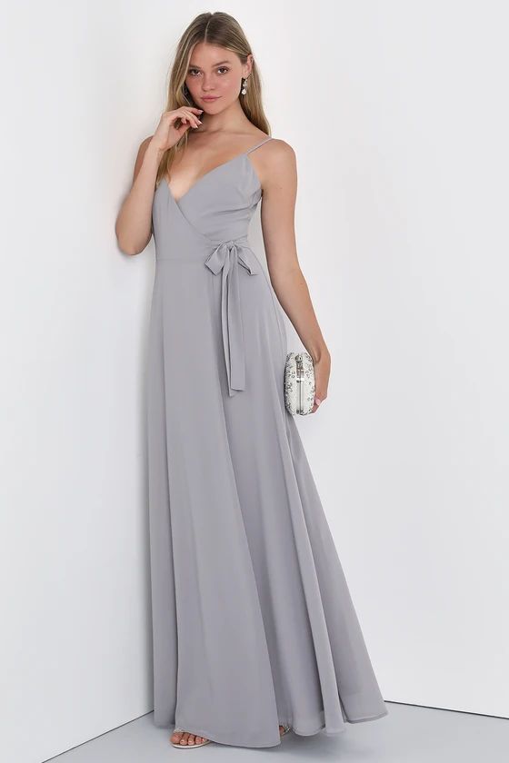 Easiest Elegance Grey Surplice Wrap Maxi Dress | Lulus (US)