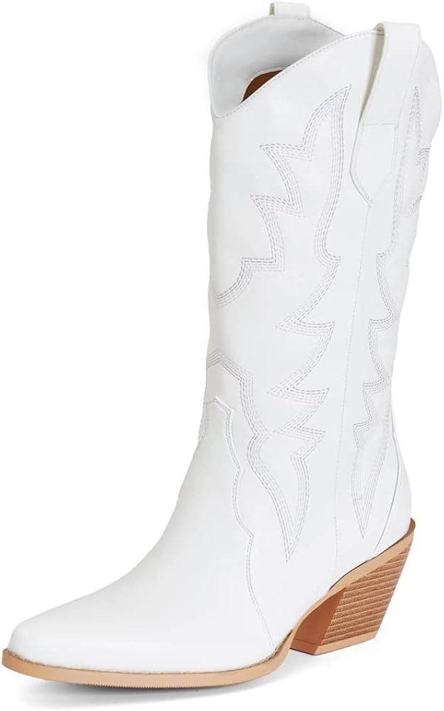 VIMISAOI Womens Western Cowgirl Mid Calf BootsComfortable Retro Pull On Pointed Toe Wide Calf Lon... | Amazon (US)