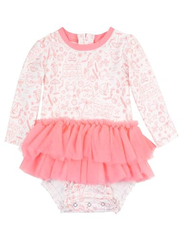 RuffleButts Baby Girls UPF 50+ Sun Protection Tulle Skirted Long Sleeve One Piece Rash Guard Swimsuit - by The Seaside, 0-3m | Amazon (US)