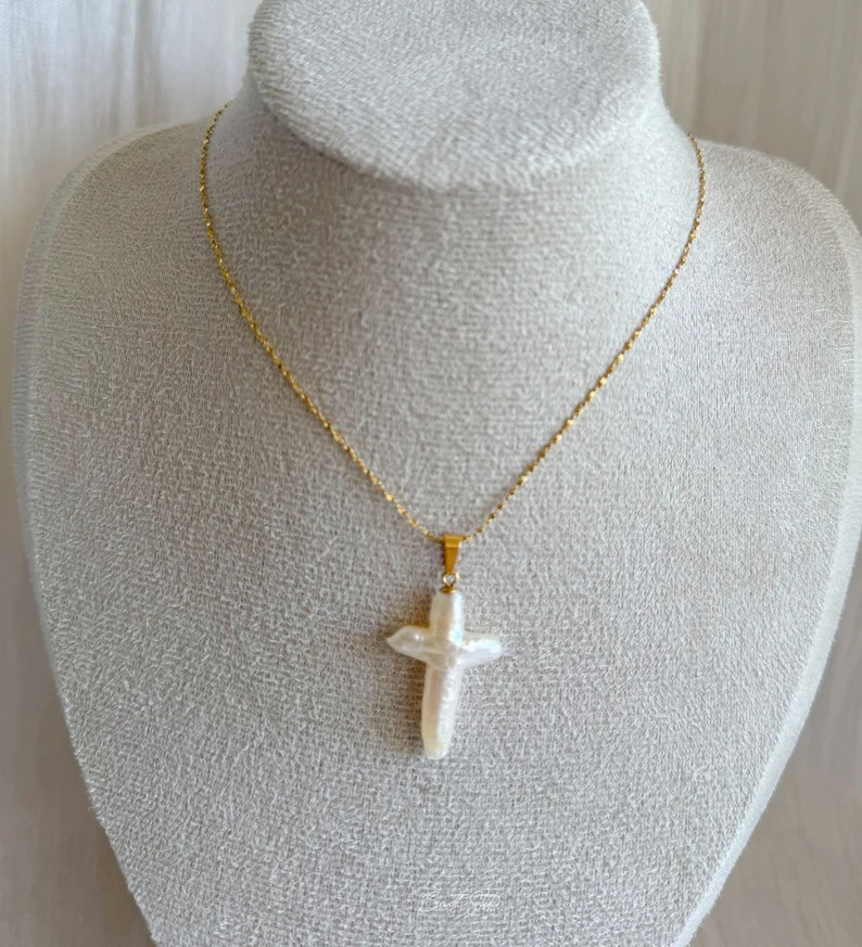 Baroque Freshwater Cross Pearl | Titanium Steel Necklace |religious Jewelry | Gift for Her | Pear... | Etsy (US)