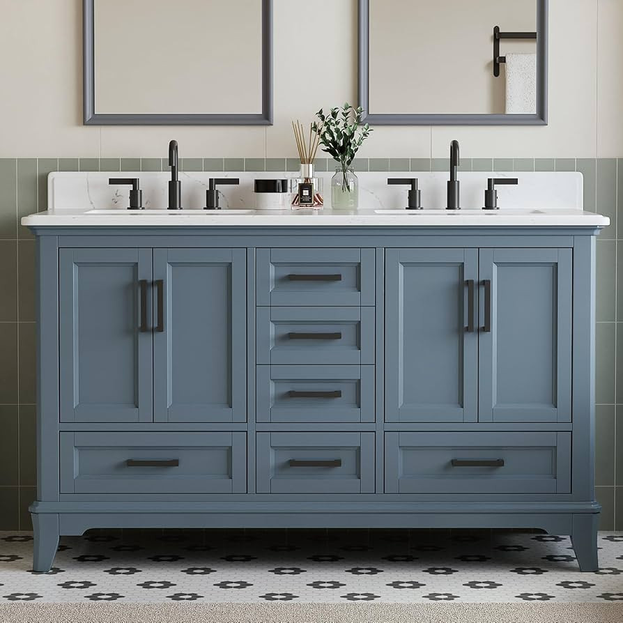 60 Inch Bathroom Vanity Double Sink, Steel Blue | Amazon (US)