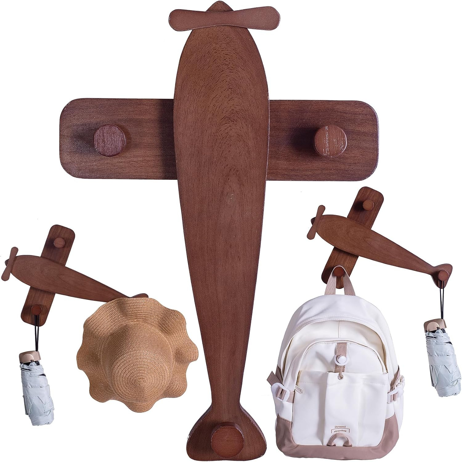 Wooden Coat Rack Wall Mount, Airplane Wall Hooks for Kids, Nursery Coat Rack for Bedroom,Entryway,Nursery, Boys Room, Vintage Aviation Office Decor | Amazon (US)