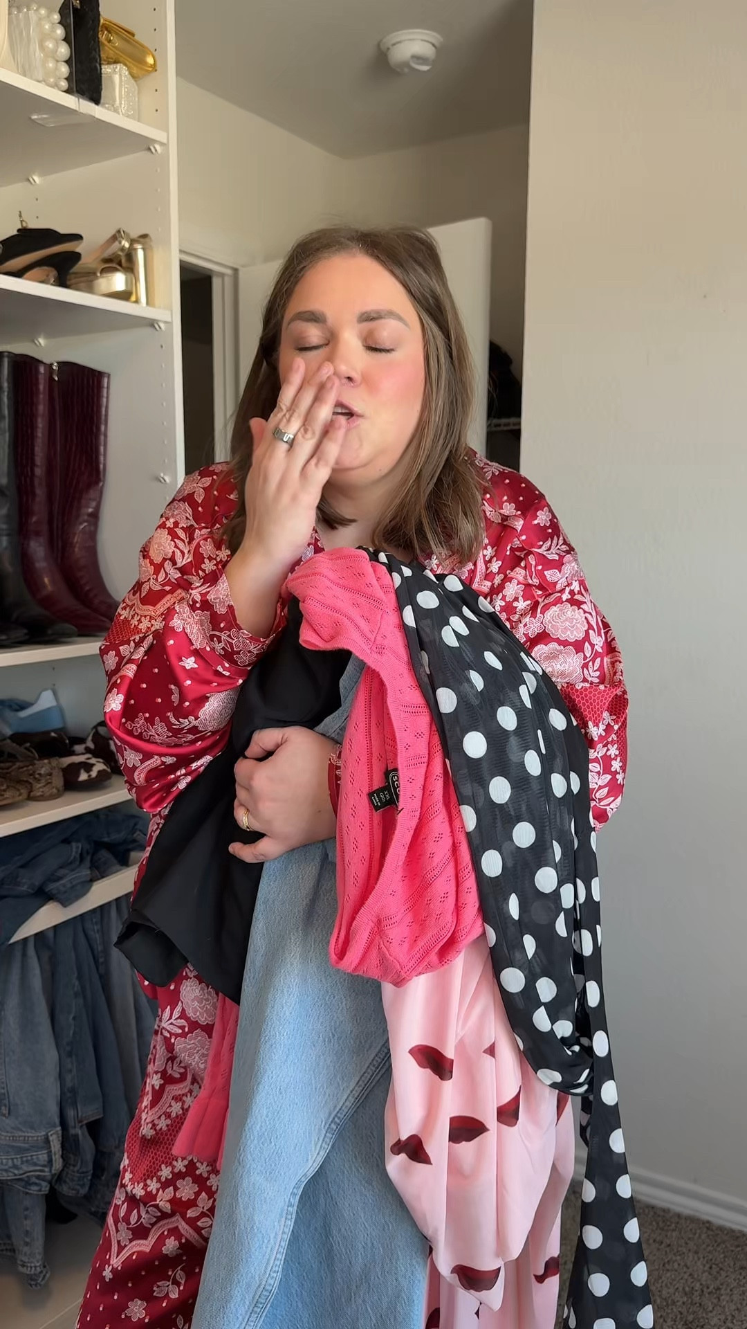 Valentine’s Day outfit ideas wearing 16 in dress, 1x in polka dot top, and xxl in pink cardigan  

#LTKPlusSize