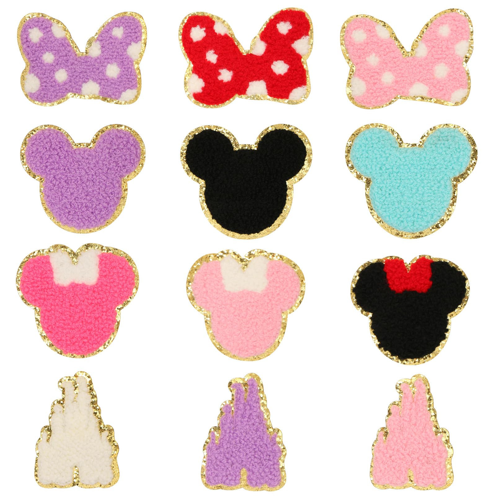 12 Pcs Chenille Mouse Patches, DREMISI Cute Mouse Bows Castle Embroidered Patches Kids Iron on Kn... | Amazon (US)