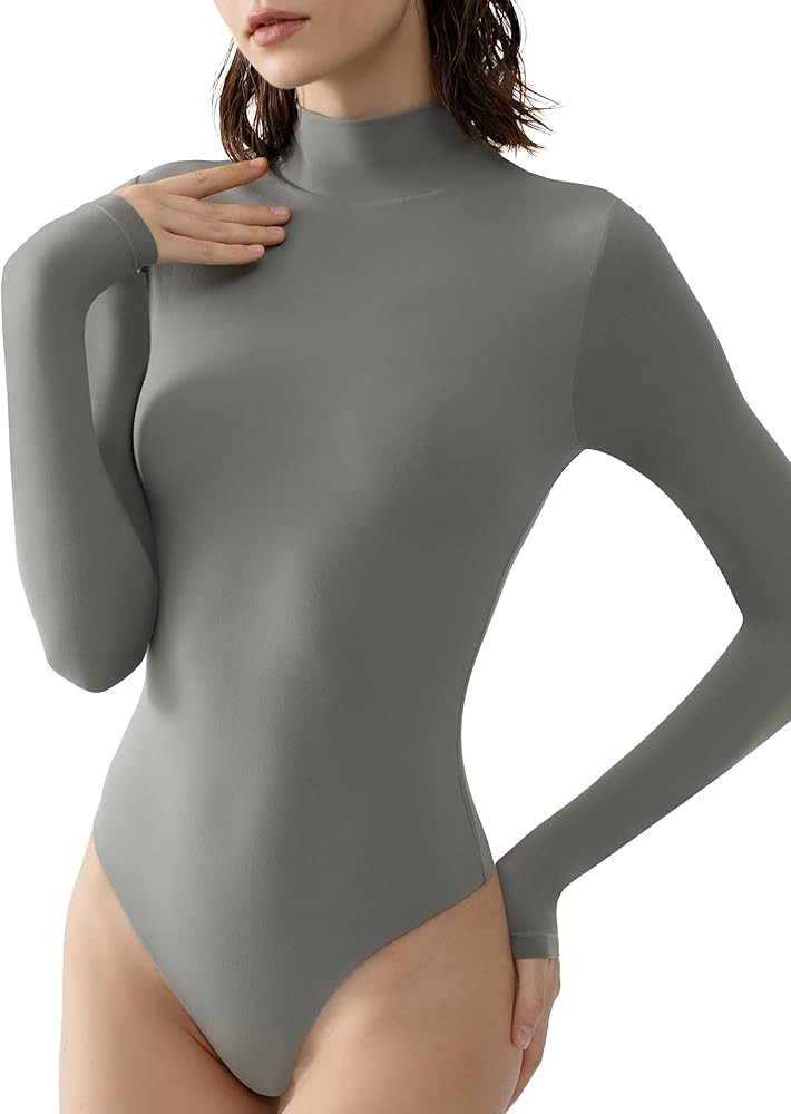 PUMIEY Women's Long Sleeve Bodysuit Mock Turtle Neck Body Suits Going Out Tops Sharp Collection | Amazon (US)