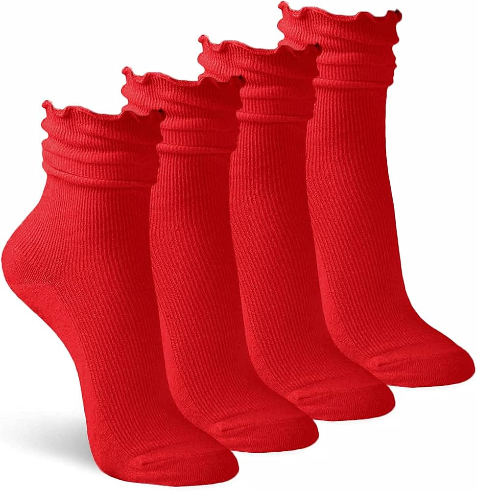 Jefferies Socks Womens Ruffle Ankle Dress Crew Seamless Cotton Scrunch Cuff Socks 4 Pair | Amazon (US)