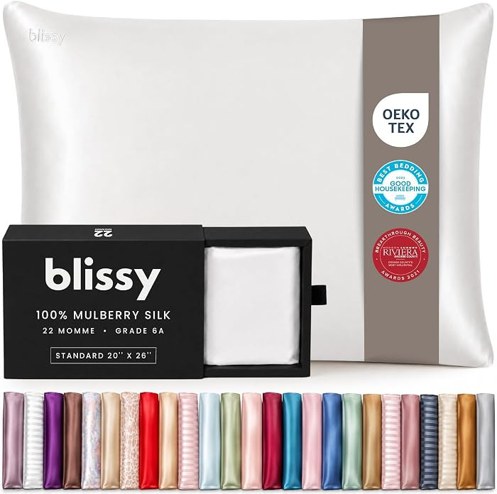 Blissy Silk Pillowcase - 100% Pure Mulberry Silk - 22 Momme 6A High-Grade Fibers - Silk Pillow Co... | Amazon (US)