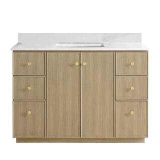 Oza 48 in. W x 22 in. D x 33.9 in. H Single Sink Bath Vanity in Natural Oak with White Quartz Stone Top | The Home Depot