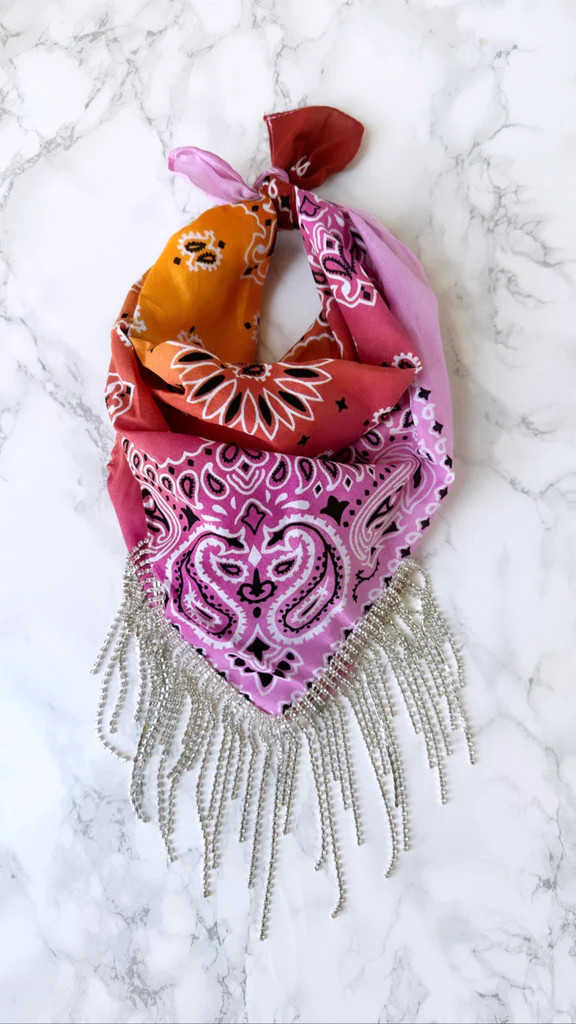 AS SEEN ON KRISTA HORTON!! "GB ORIGINAL" Crystal Fringe Bandana in Pink | Glitzy Bella