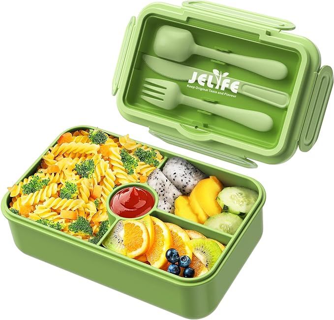 Jelife Bento Box Kids Lunch Box - Large Bento-Style Leakproof with 4 Compartments Food Storage Co... | Amazon (US)