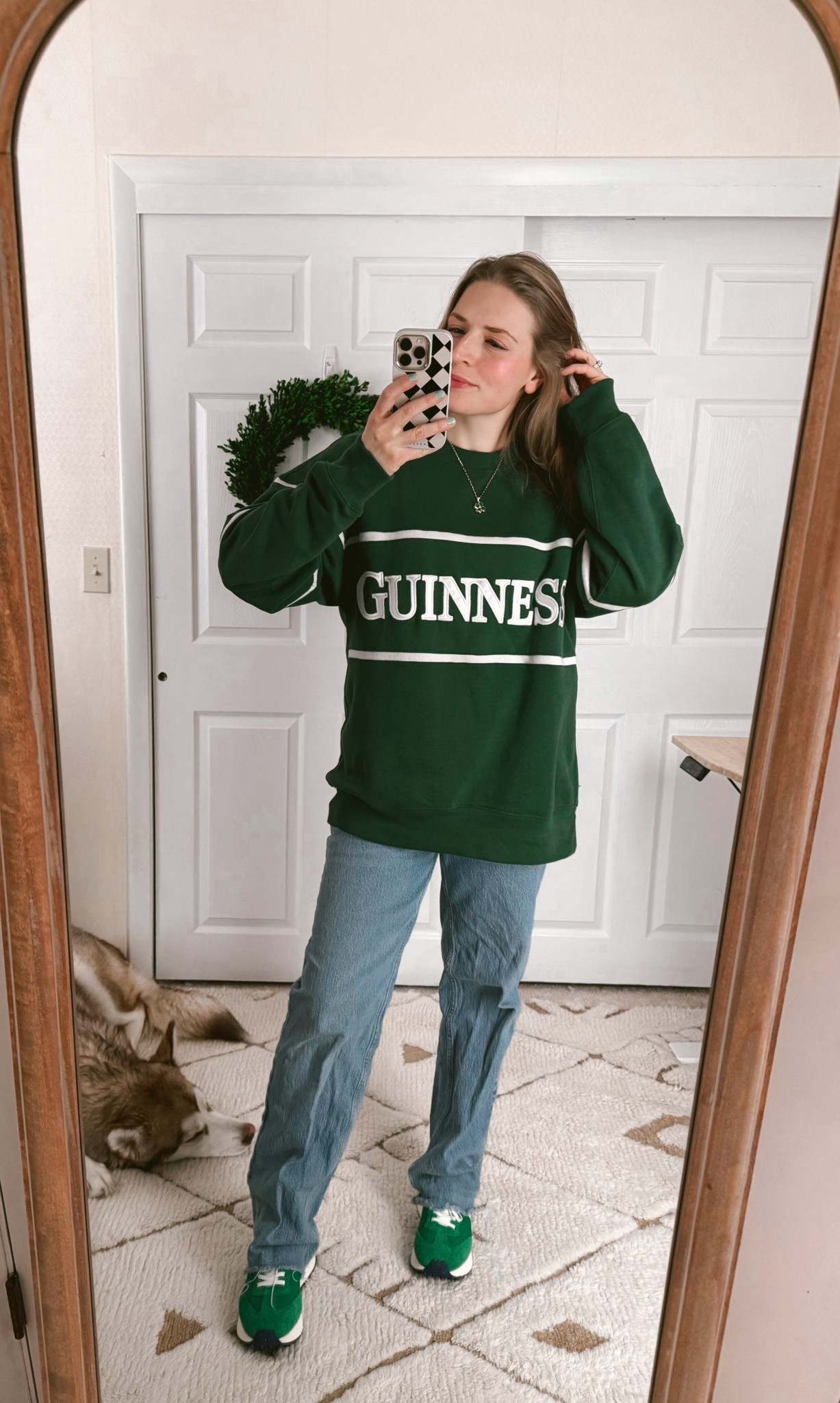 Ootd, inspired by St. Patrick’s Day ☘️ Wearing a M sweatshirt. Jeans fit tts but are definitely baggy — you could size down one!

Green sneakers, st pats, spring outfit, cozy, oversized fit 

#LTKSeasonal #LTKFindsUnder100 #LTKShoeCrush