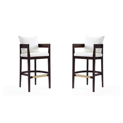 Set of 2 Ritz Upholstered Beech Wood Barstools Ivory - Manhattan Comfort: Faux Leather, Fixed Height 30.5", No Assembly Required | Target