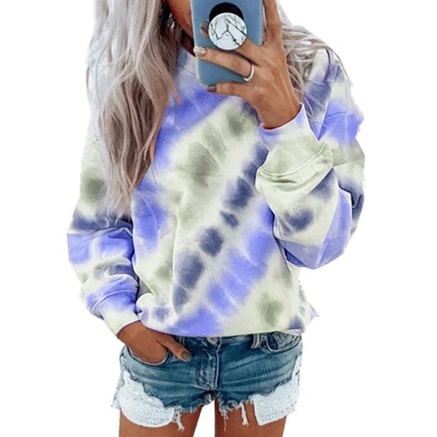 Womens Tie Dye Plus Size Shirts Loose Long Sleeve Blouse Casual Tops Sweatshirts | Walmart (US)