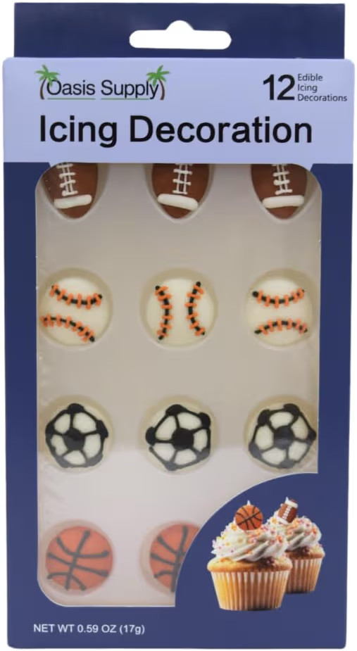 Oasis Supply Edible Fun Shapes Hand-Painted Sugar Cake & Cupcake Toppers Sports/Athletics Party D... | Amazon (US)