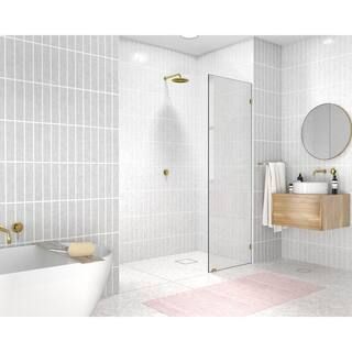 Glass Warehouse 21 in. x 78 in. Frameless Fixed Single Panel Shower Door in Polished Brass Withou... | The Home Depot