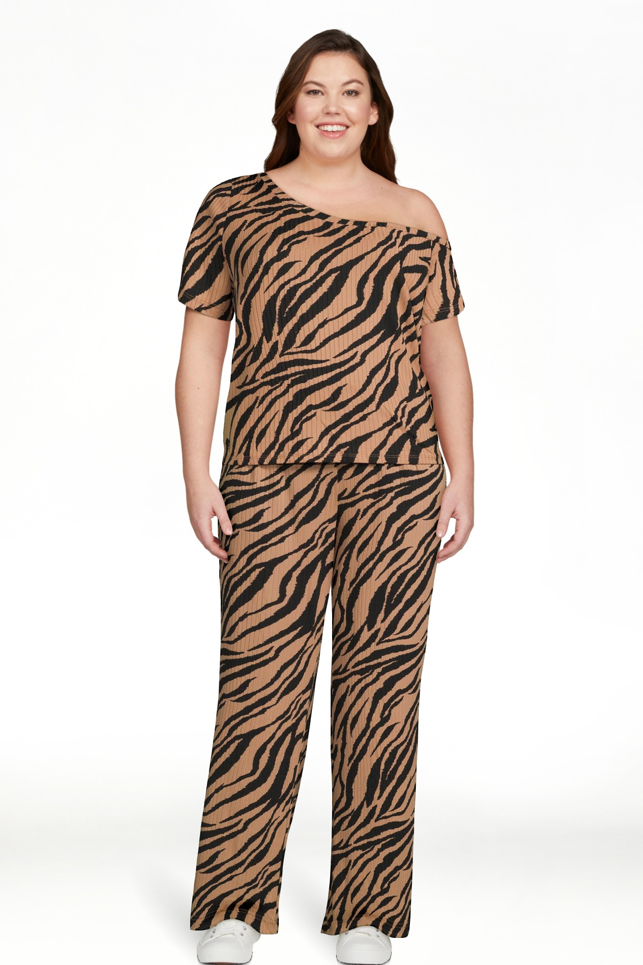 Secret Treasures Women's Off The Shoulder Tee and Pants Lounge Set, 2-Piece | Walmart (US)