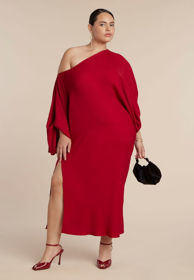 Exaggerated Sleeve Draped Maxi Dress | Eloquii