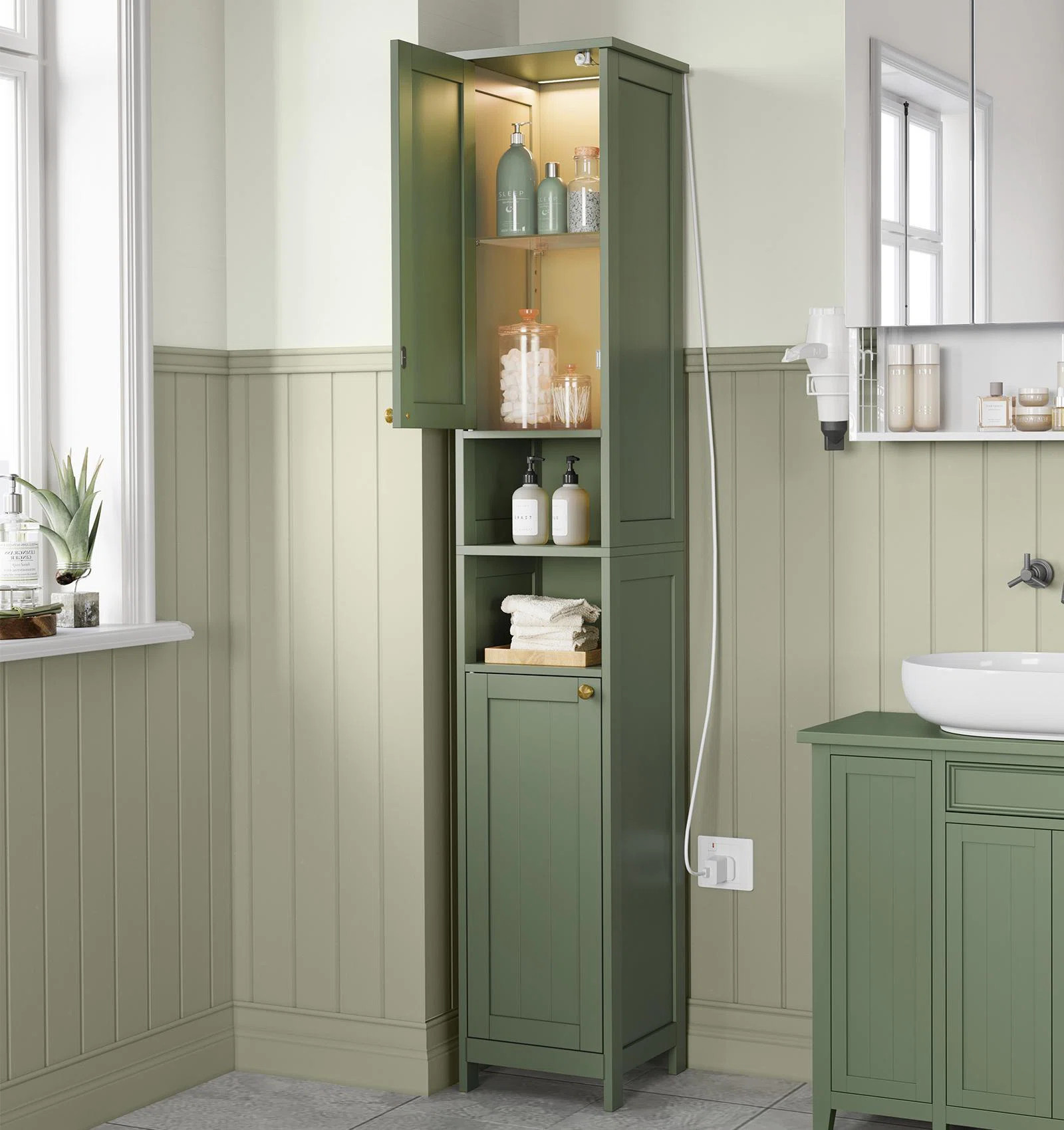 Tall Bathroom Cabinet With Lights, Slim Bathroom Storage Cabinet, Freestanding Narrow Storage Uni... | Wayfair North America