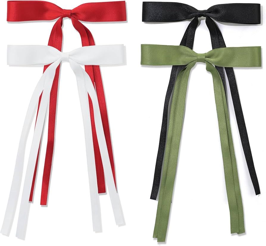 Ribbon Hair bow Hair Clips, Red Black Long Tail French hair Bows, White Green Hair Clips Tassel R... | Amazon (US)