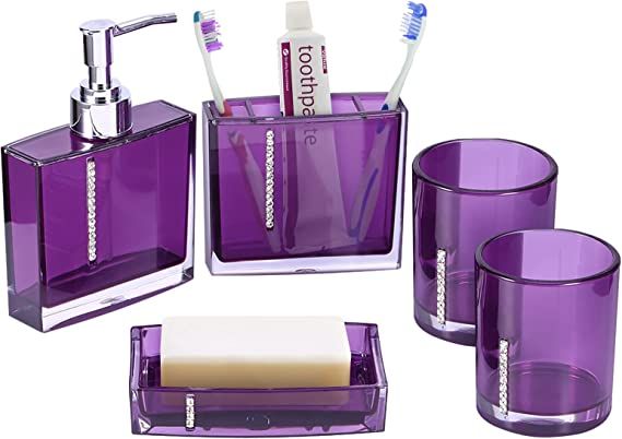 Yosoo 5 Piece Bathroom Accessory Set, Acrylic Gift Set Toothbrush Holder Cup Soap Dispenser Soap ... | Amazon (US)