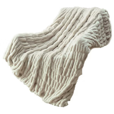 Itopfox Solid Cozy Fuzzy Ruched Faux Rabbit Fur Throw Blanket, Decorative Shaggy Fluffy Raffle Blanket for Couch Sofa Soft Cute Accent Furry Blankets | Target