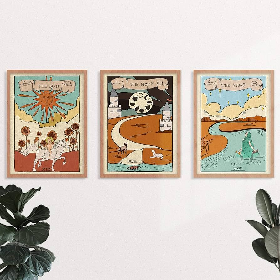 YUMKNOW Boho Hippie Room Decor - Unframed 8x10 Set of 3, Cute Tarot Card Wall Art Print Posters f... | Amazon (US)