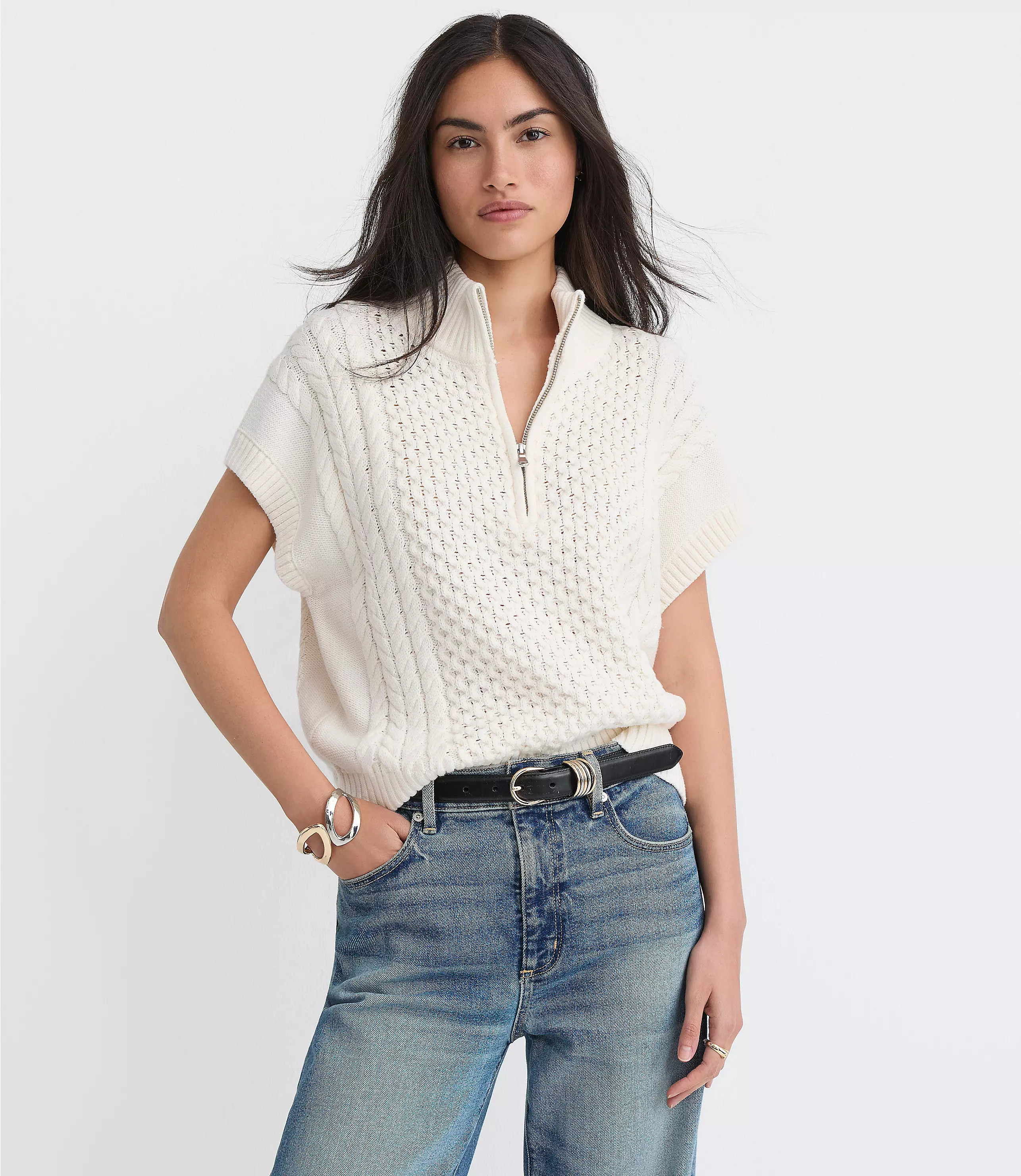 Cable Half Zip Wedge Sweater | LOFT