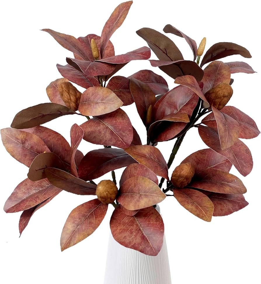 Pack of 4 - Faux Magnolia 32 Inch Long Artificial Magnolia Leaves Branches Fall Greenery 3D Plast... | Amazon (US)