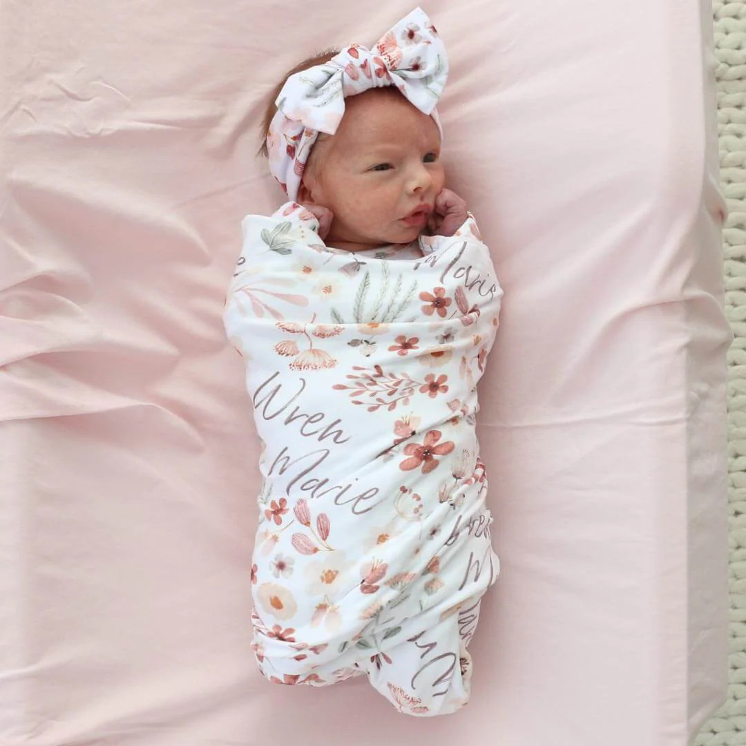 Wren's Wildflower Personalized Swaddle Blanket | Caden Lane