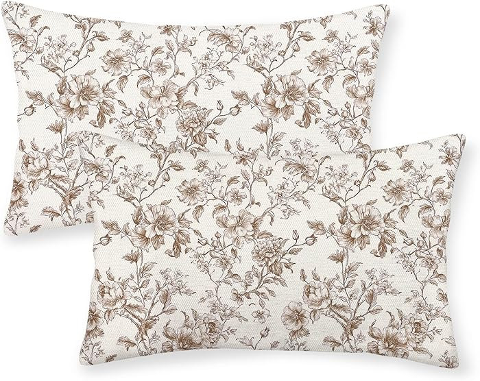 Juego de 2 fundas de almohada marrones de 12 x 20 pulgadas, diseño floral, estilo vintage, rúst... | Amazon (US)