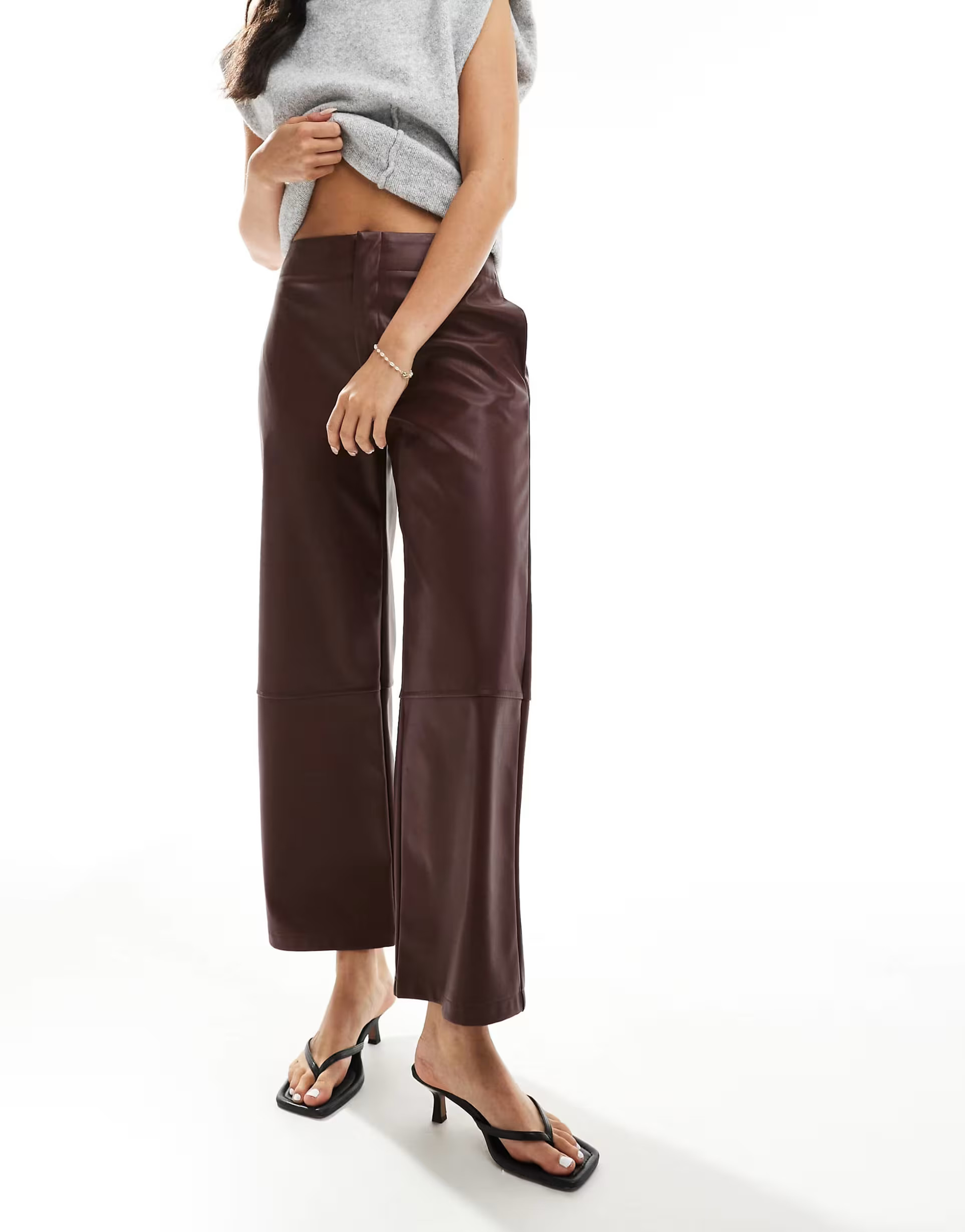 ASOS DESIGN faux leather ankle grazer trousers in dark cherry | ASOS (Global)
