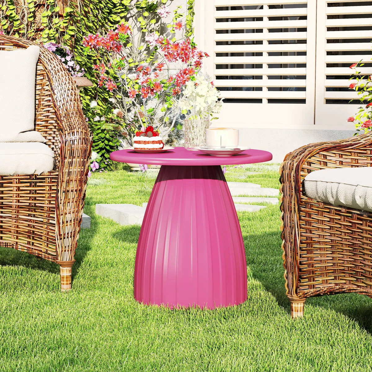 Round Patio Side Table, Metal Steel Outdoor Side Table, Patio Accent End Table | Wayfair North America