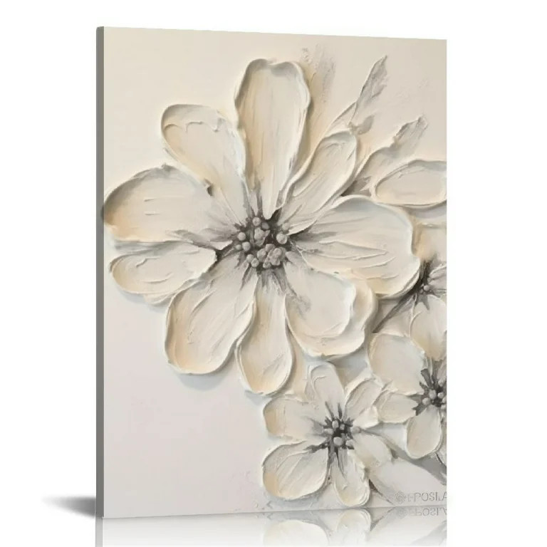 COMIO White Flower Texture Painting White Flower Abstract Wall Art Flower Canvas Painting White T... | Walmart (US)