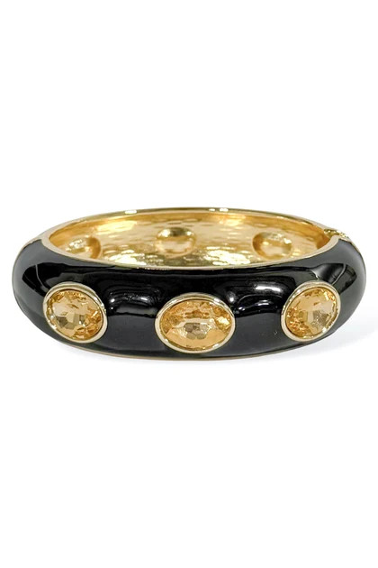 Willa Black Enamel Oval Stone Station Hinged Bracelet | The Willow Tree