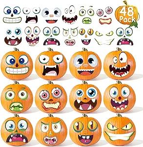 48 Pack Halloween Pumpkin Decorating Craft Stickers Mini Make 48 Small Pumpkin Face Stickers Mons... | Amazon (US)