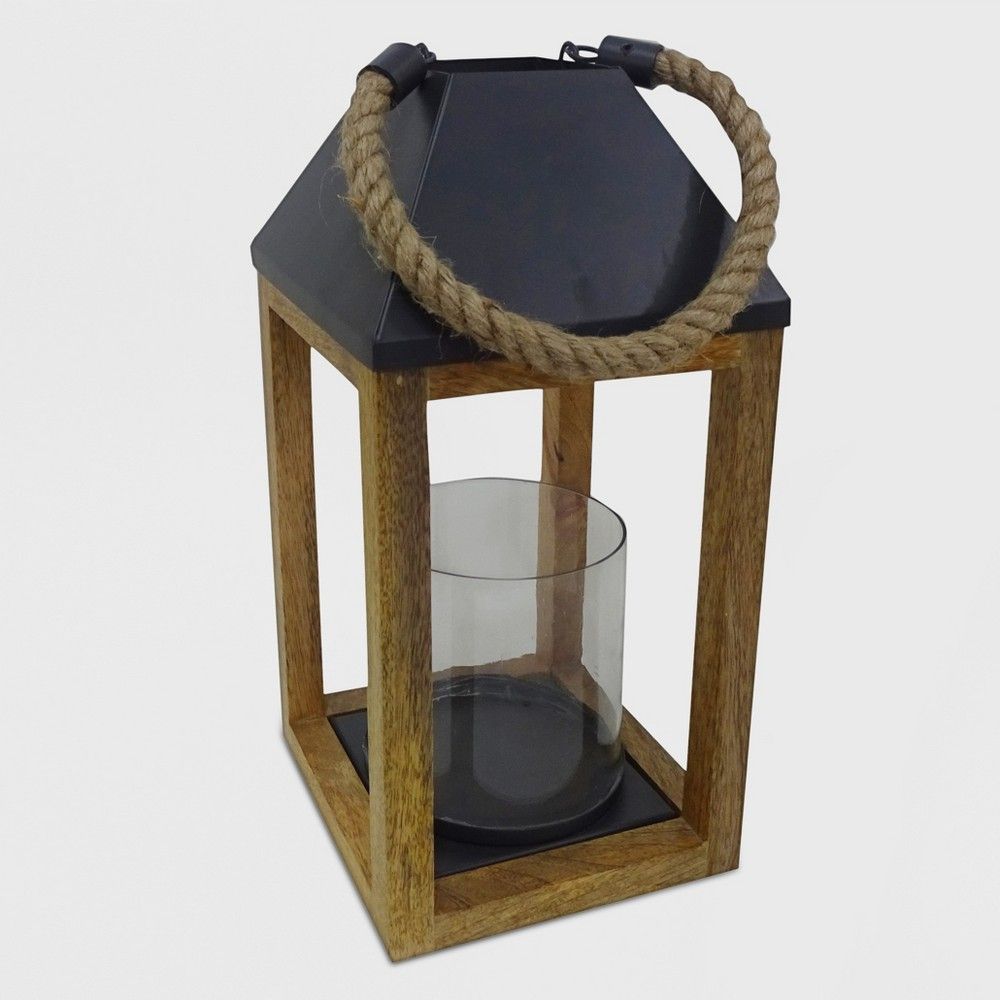 14"" Outdoor Lantern Wood and Rope - Threshold , Brown | Target
