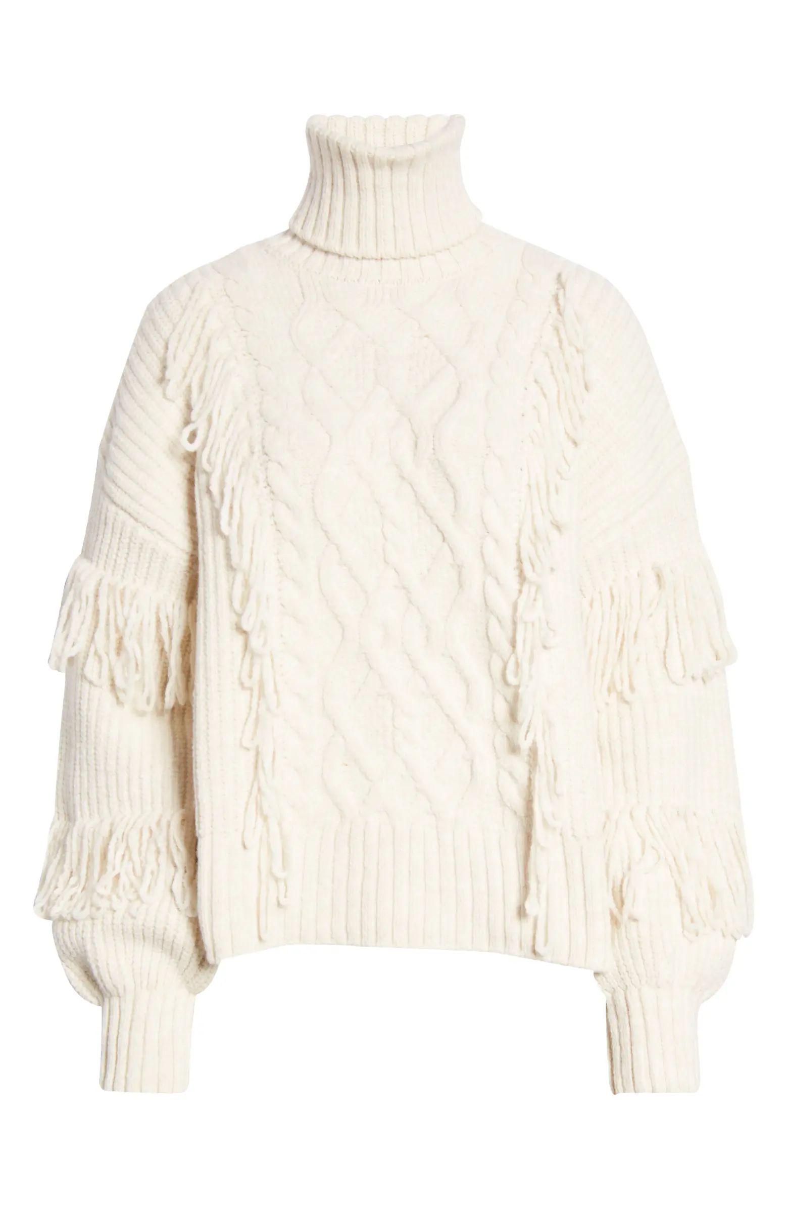 River Island Fringe Cable Knit Turtleneck Sweater | Nordstrom | Nordstrom