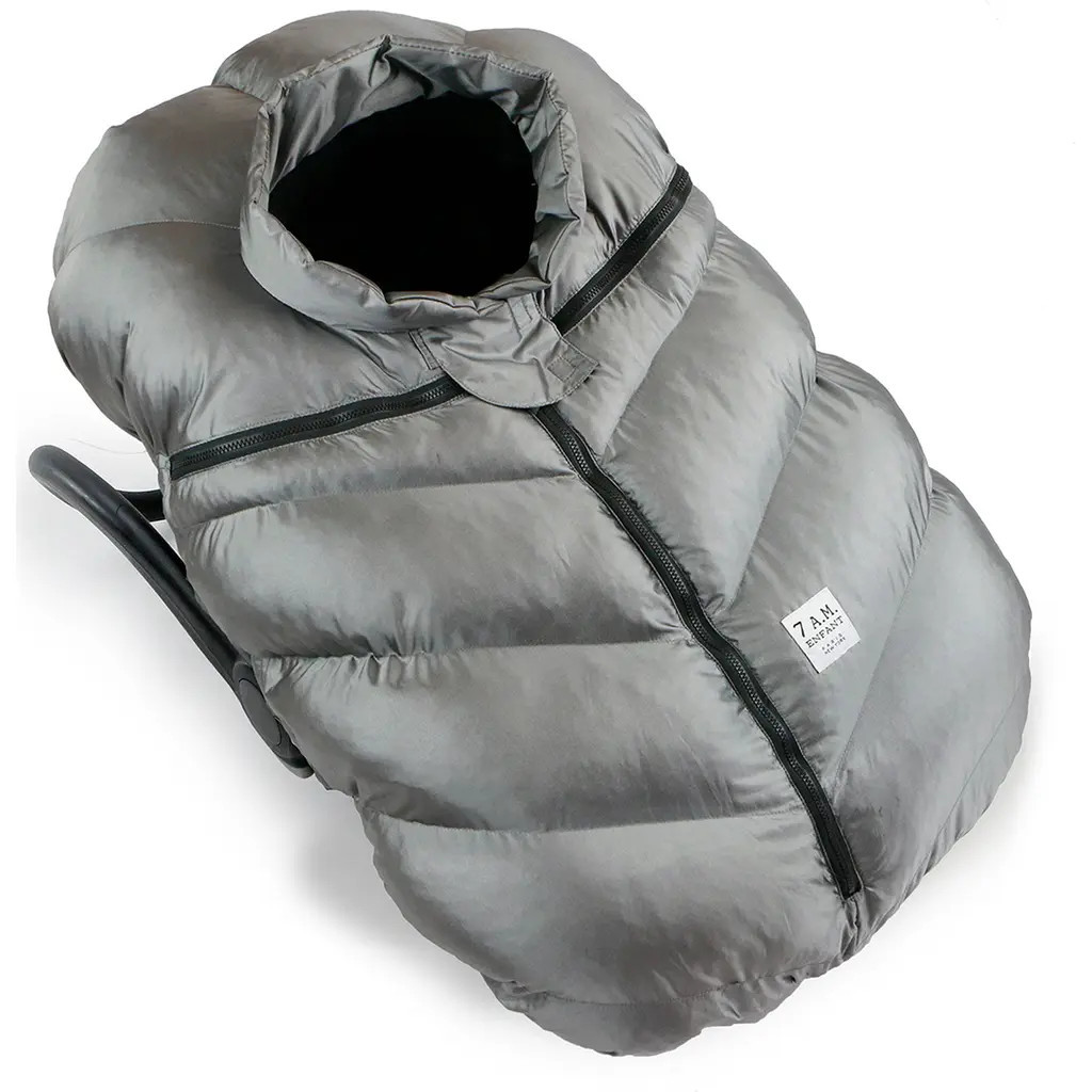 7 A.M. Enfant 7 A.M. Faux Shearling Trim Car Seat Cocoon in Metallic Grey at Nordstrom | Nordstrom