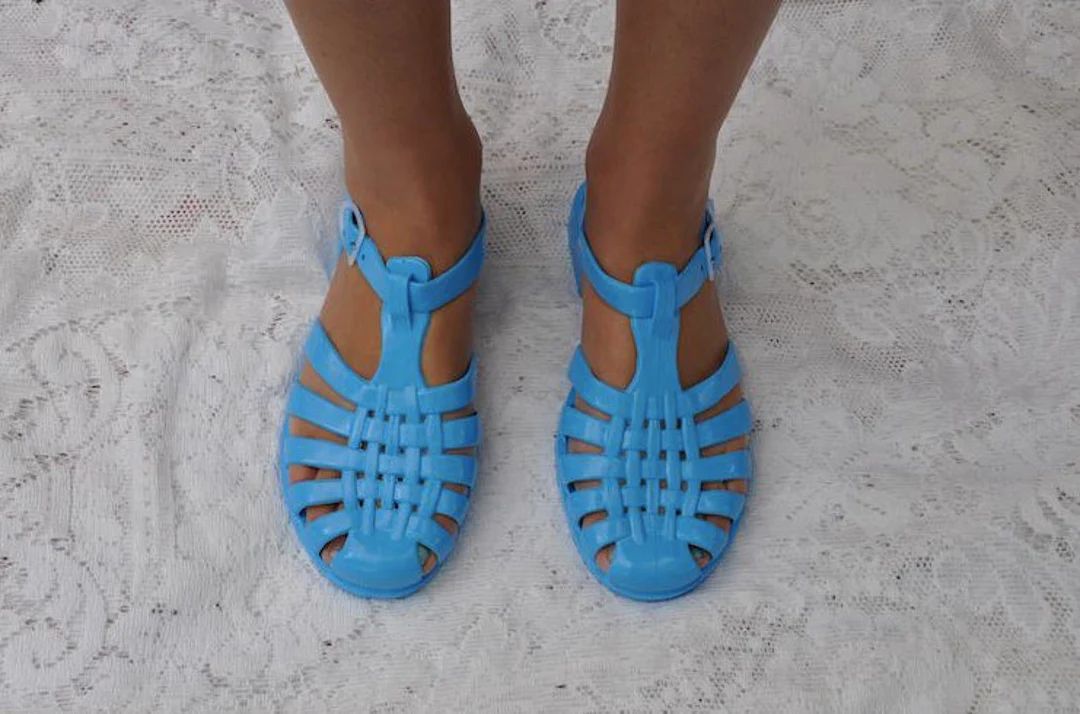 Original French Jelly Shoes Turquoise Blue Jelly Sandals - Etsy | Etsy (US)