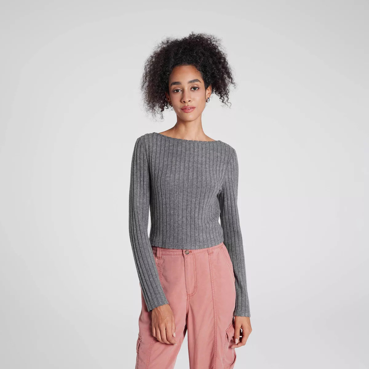 Women's Long Sleeve Rib-Knit Boat Neck Top - Wild Fable™ | Target