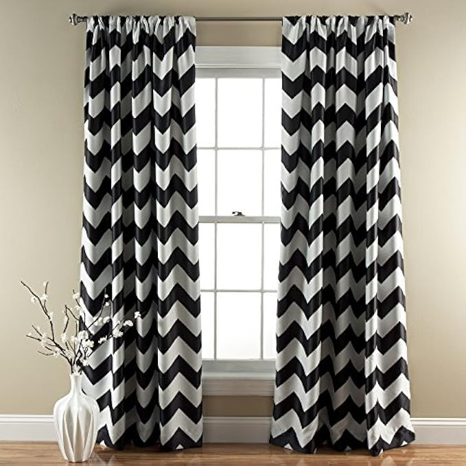 Lush Decor Chevron Room Darkening Window Curtain Panel, 84 inch x 52 inch, Black, Set of 2 | Amazon (US)