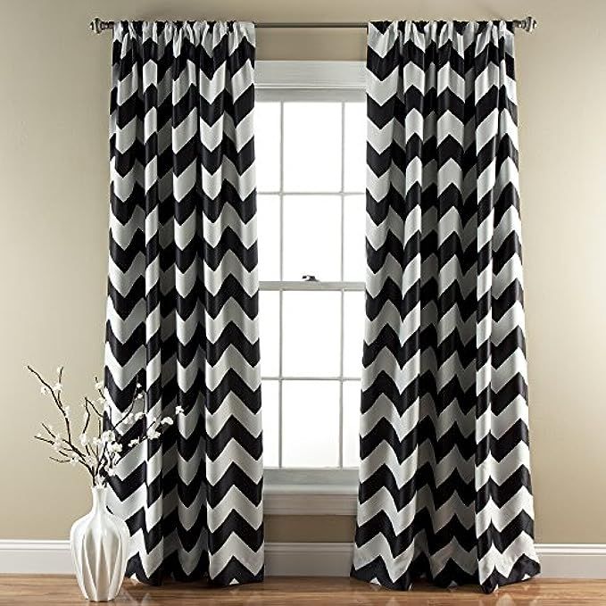 Lush Decor Chevron Room Darkening Window Curtain Panel, 84 inch x 52 inch, Black, Set of 2 | Amazon (US)