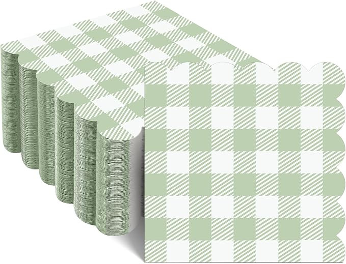 120 Pcs Green Gingham Napkins, Disposable Easter Baby Shower Sage Green Napkin Scalloped Green Co... | Amazon (US)
