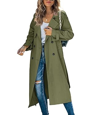 Makkrom Women's Double Breasted Long Trench Coat Windproof Classic Lapel Slim Overcoat with Belt | Amazon (US)