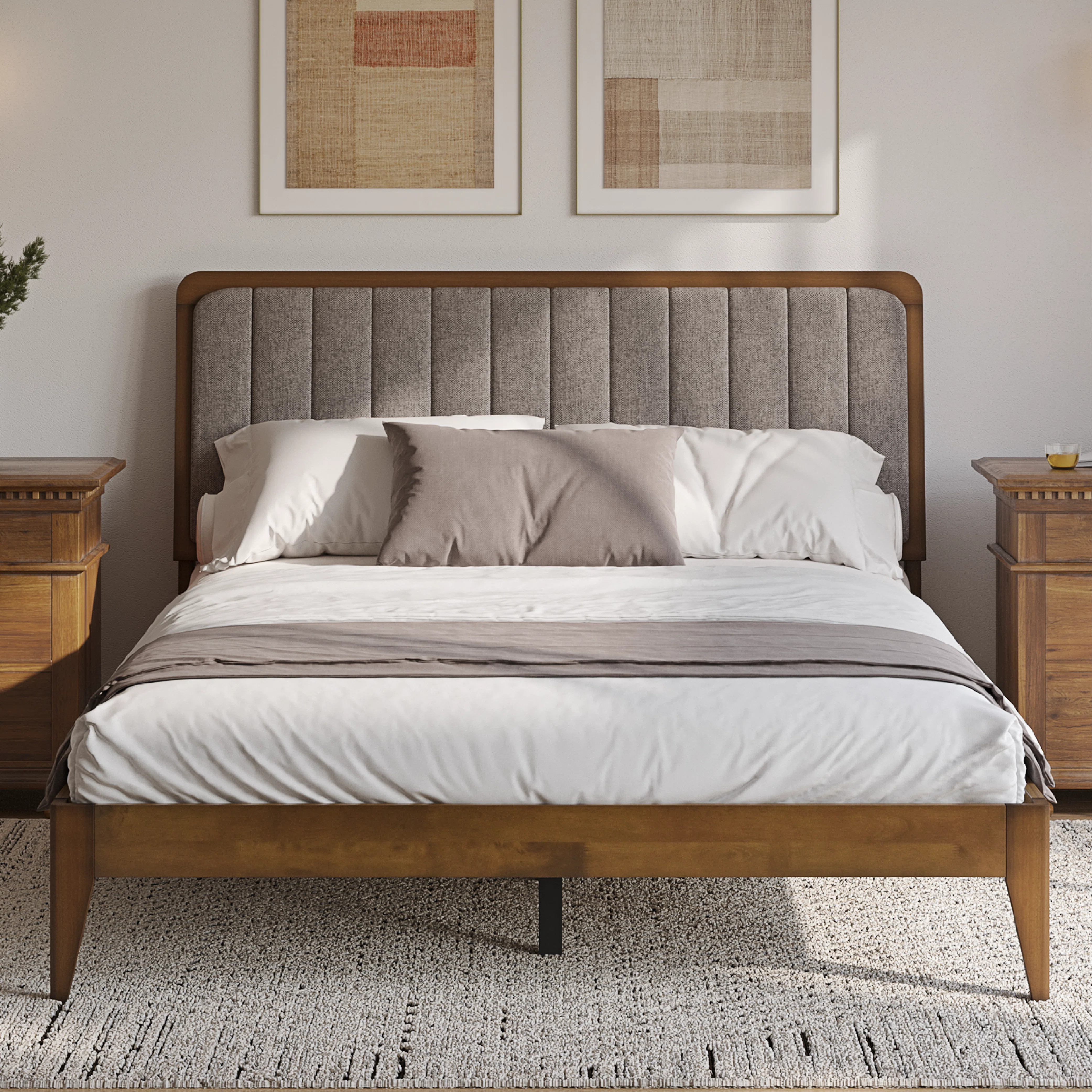 Bethelmie Solid Wood Upholstered Headboard Bed Frame | Wayfair North America