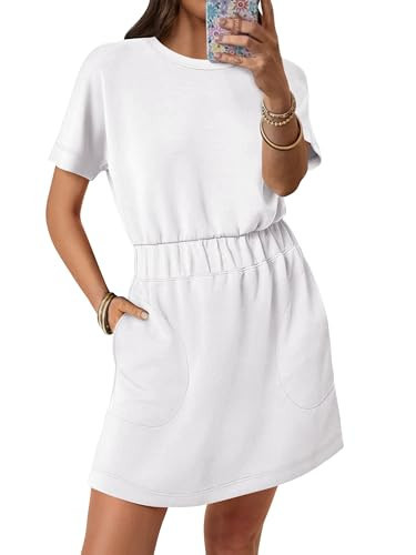 ANRABESS Womens Dresses 2026 Summer Casual Short Sleeve Crew Neck Elastic Waist Mini T Shirt Dres... | Amazon (US)