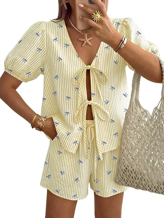 Trendy Queen Short Sets Women 2 Piece Summer Vacation Beach Outfits Going Out Matching Clothes Cu... | Amazon (US)