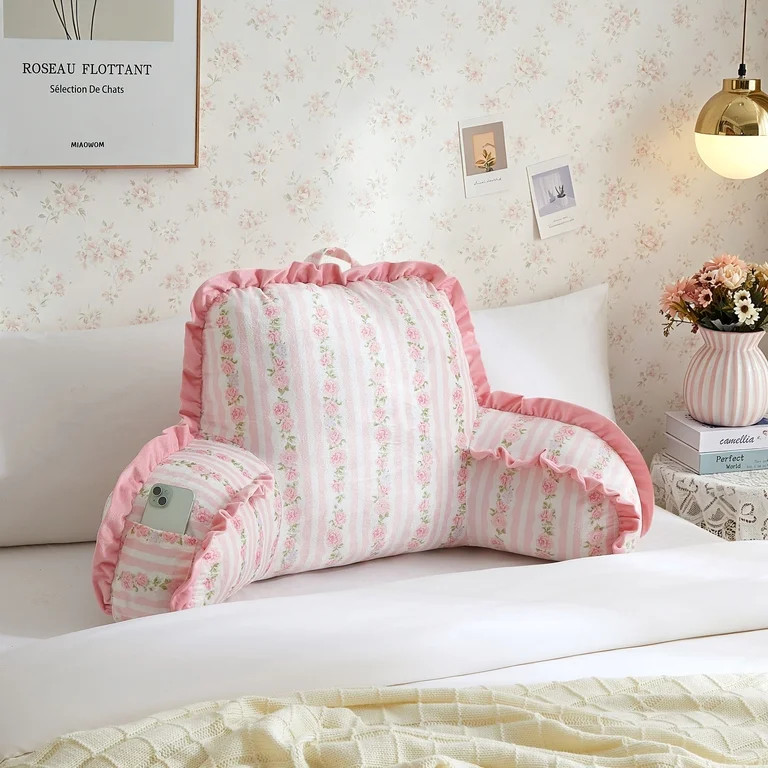 Urban Shop Petals & Pearls 35"x 22" Pink Floral Stripe Backrest Pillow | Walmart (US)