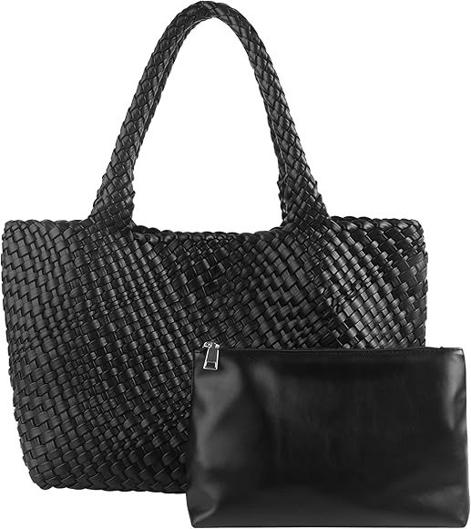 Woven Tote Bags Women Designer Vegan Leather Shoulder Top-Handle Travel Tote Handbag Large Undera... | Amazon (US)